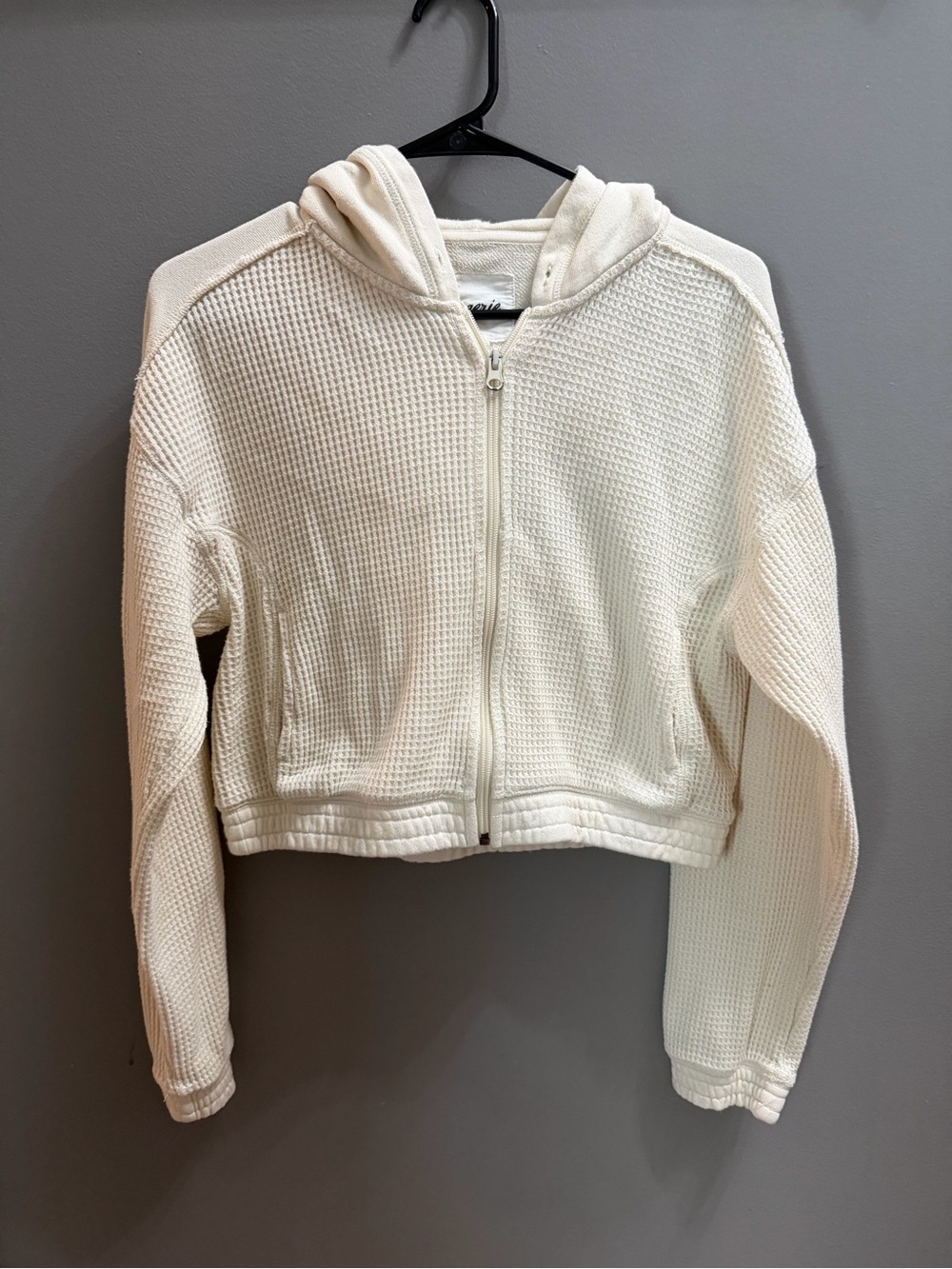 aerie Cream Waffle-Knit Zip Hoodie